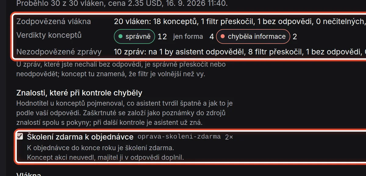 Detail — Kontrola na odložených vláknech