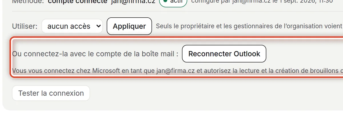 Gros plan – Se connecter avec le compte de la boîte mail