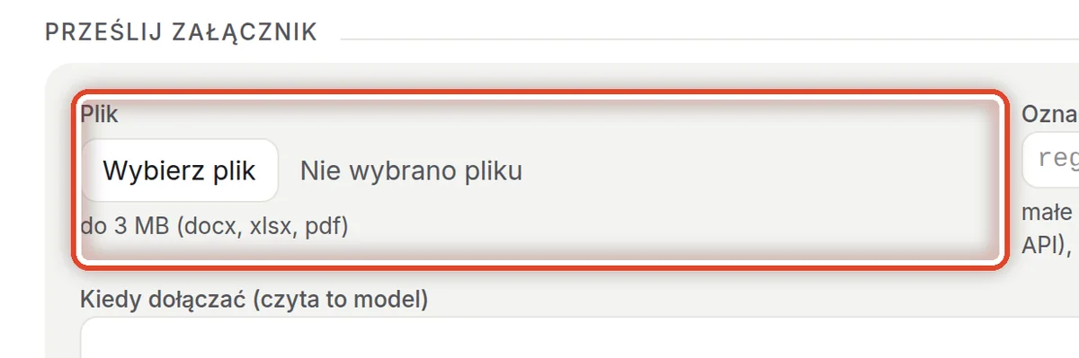 Zbliżenie – Prześlij załącznik: plik