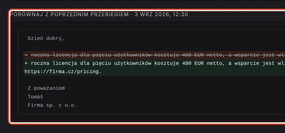 Zbliżenie – Porównaj z poprzednim przebiegiem