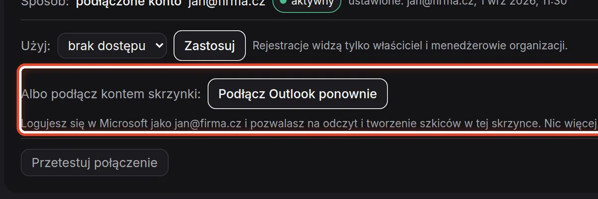 Zbliżenie – Podłączenie kontem skrzynki