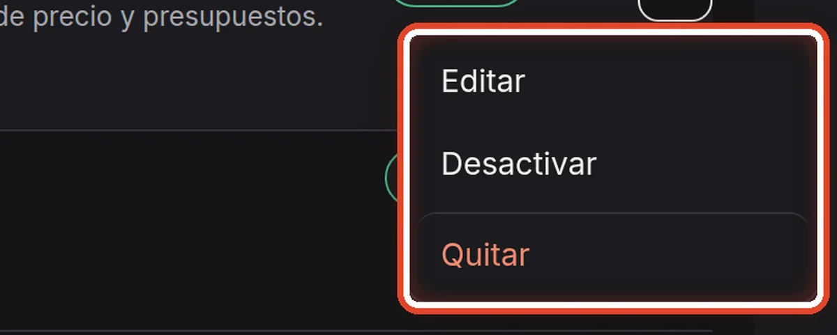 De cerca: Editar, desactivar, quitar