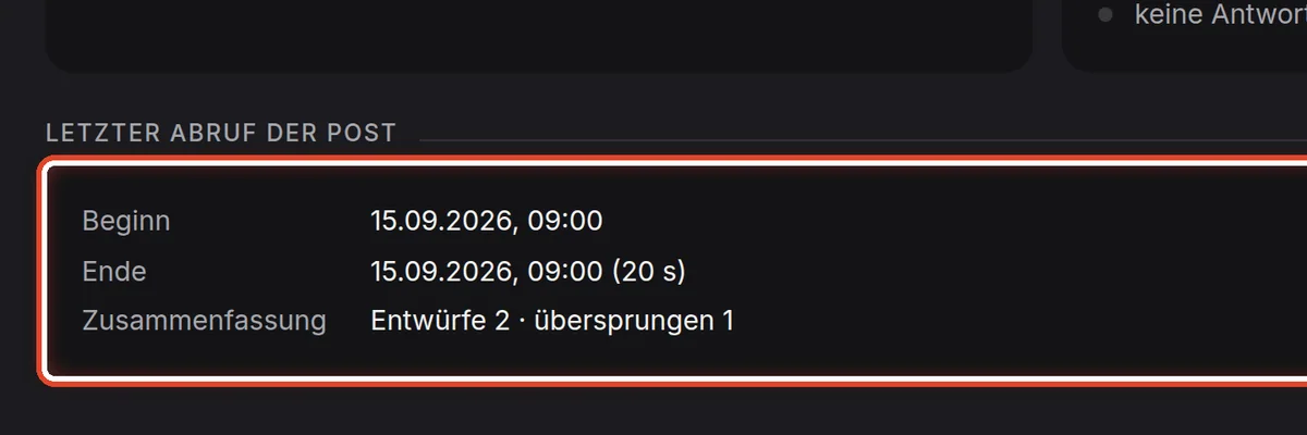 Nahaufnahme – Wann der Assistent zuletzt die Post abgerufen hat