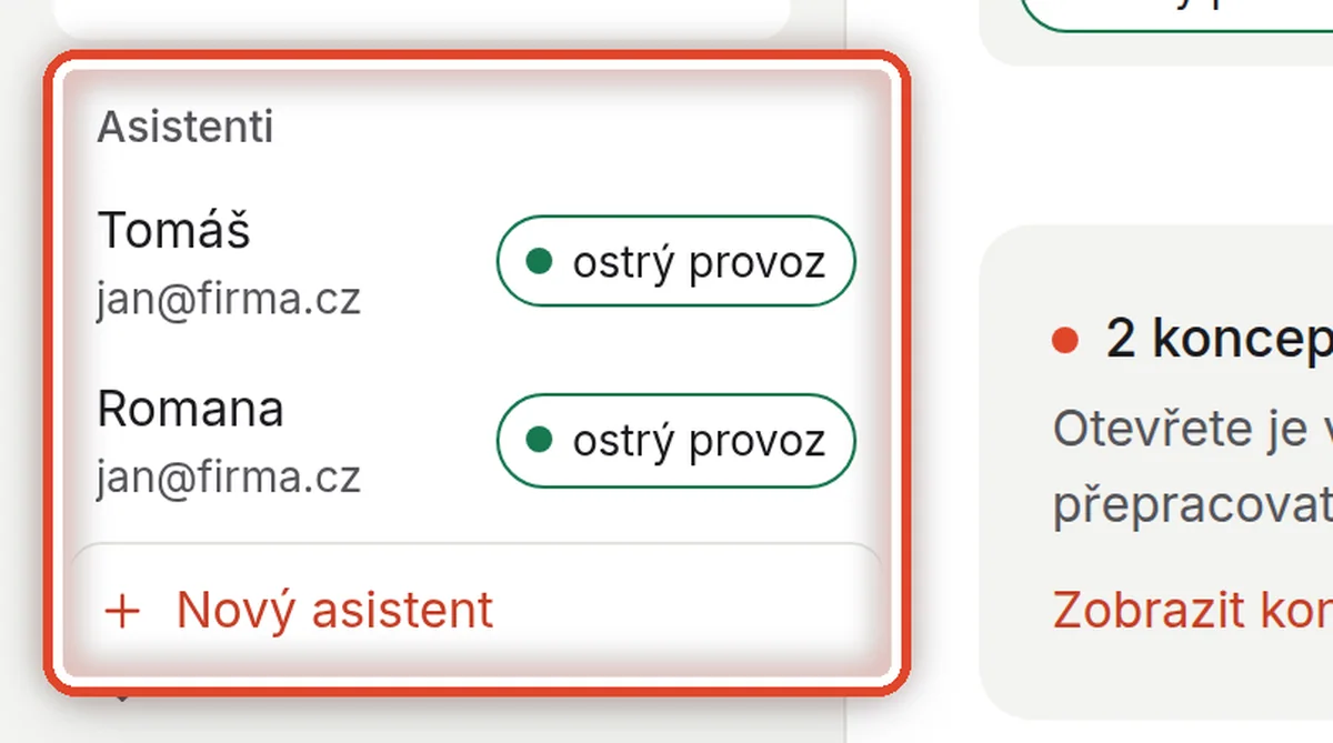 Detail — Přepnutí na jiného asistenta