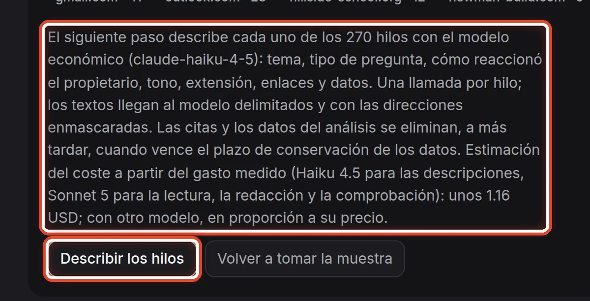 De cerca: Muestra y descripción