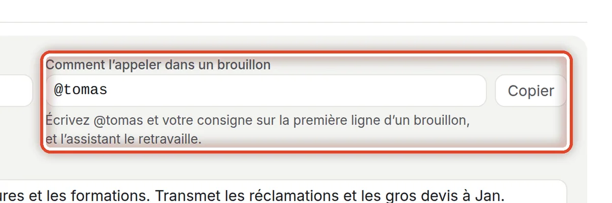 Gros plan – Comment l’appeler dans un brouillon