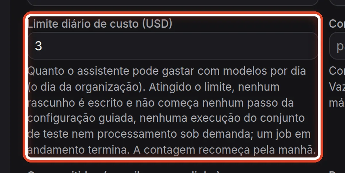 De perto – Limite diário de custo