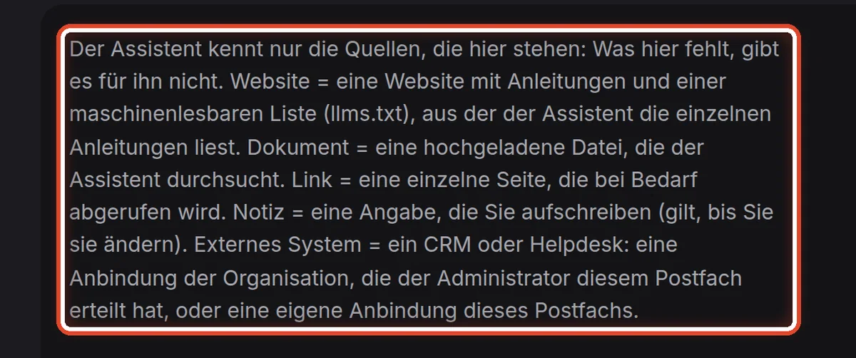 Nahaufnahme – Der Assistent weiß nur, was hier steht