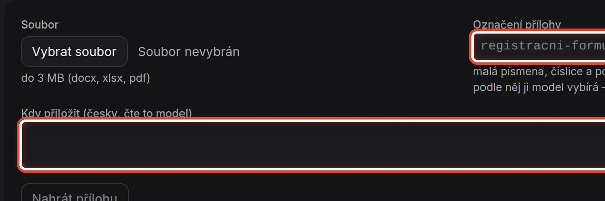 Detail — Označení a Kdy přiložit