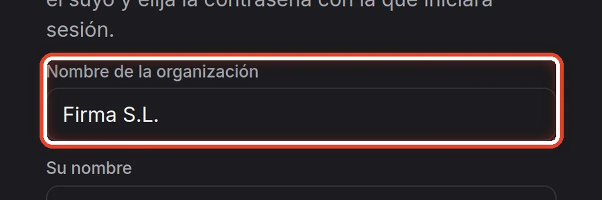De cerca: Abrir el enlace para crear la organización