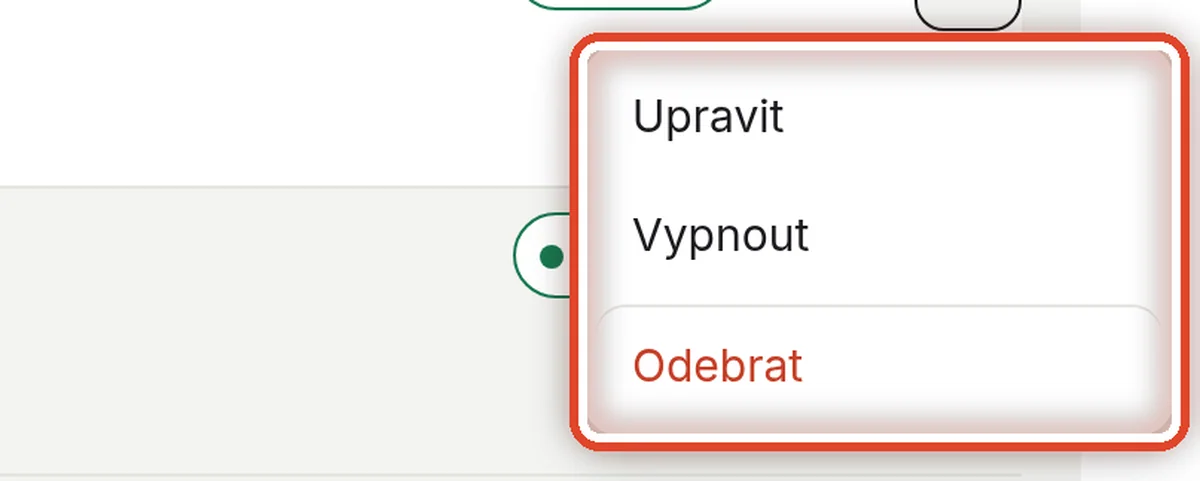 Detail — Upravit, vypnout, odebrat