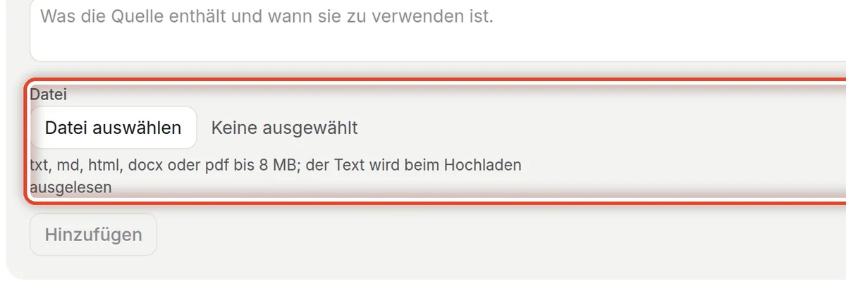Nahaufnahme – Dokument: eine Datei hochladen