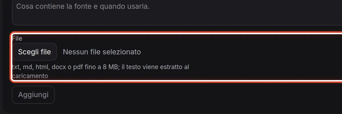 Da vicino – Documento: carica un file