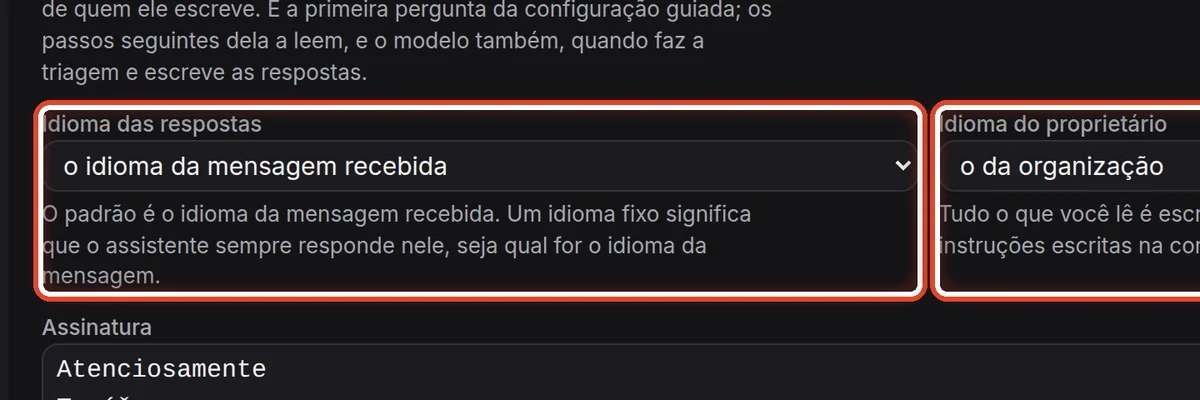 De perto – Idioma das respostas e idioma do proprietário