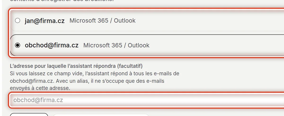 Gros plan – Choisir la boîte mail