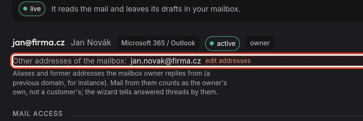 Close up — Other addresses of the mailbox