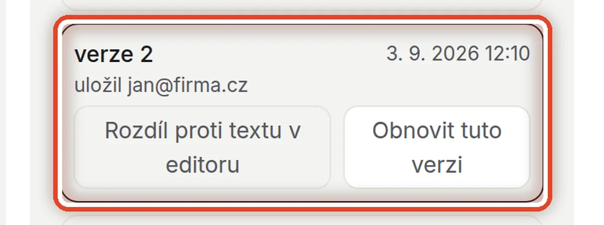 Detail — Historie verzí