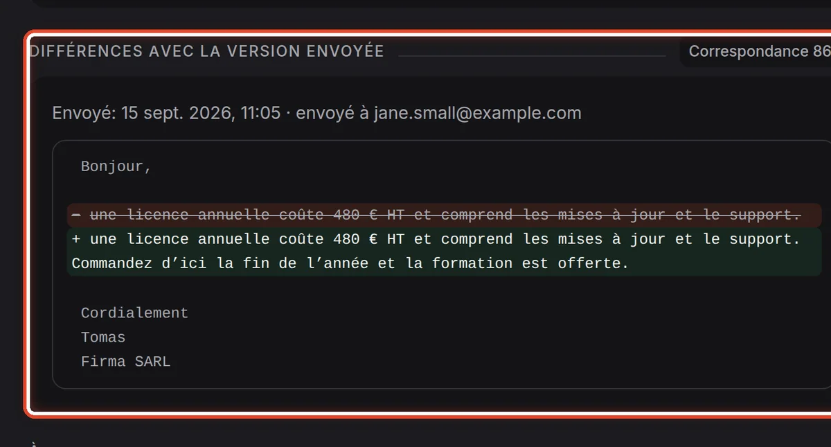 Gros plan – Ce que vous avez changé dans le brouillon