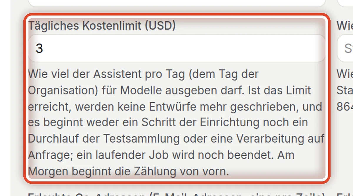 Nahaufnahme – Tägliches Kostenlimit