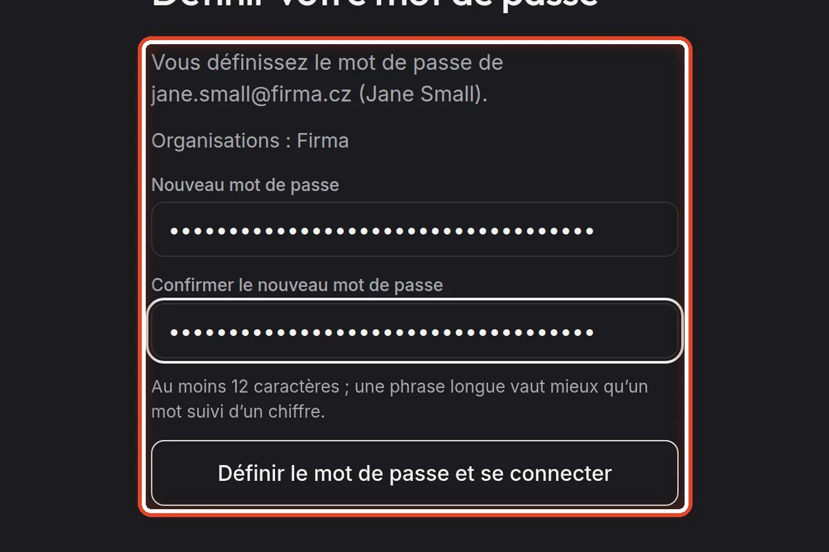 Gros plan – Définir un nouveau mot de passe