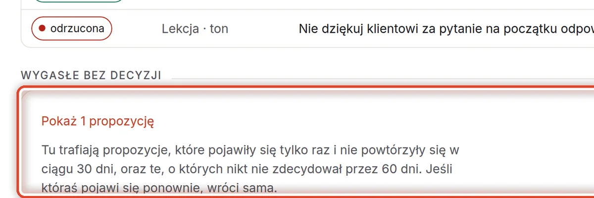 Zbliżenie – Wygasłe bez decyzji