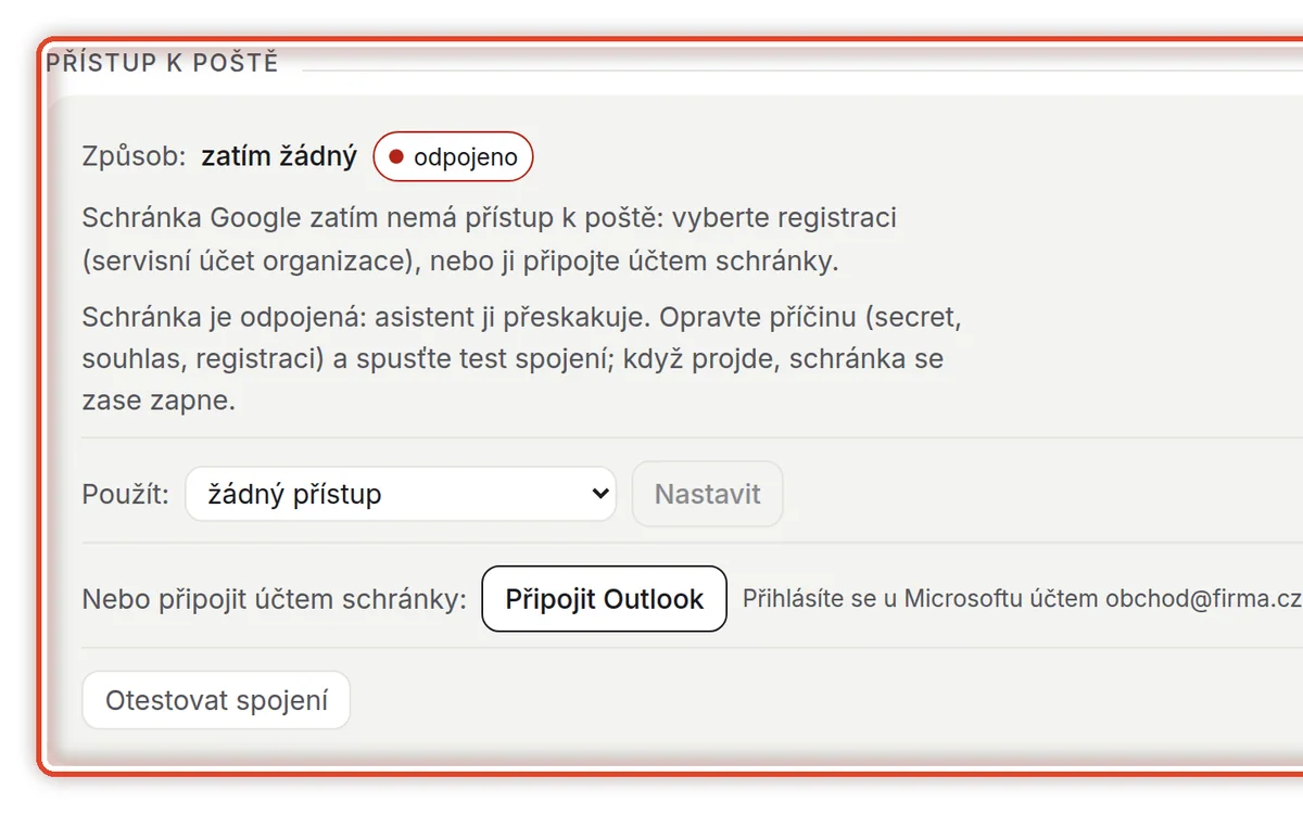 Detail — Přístup k poště