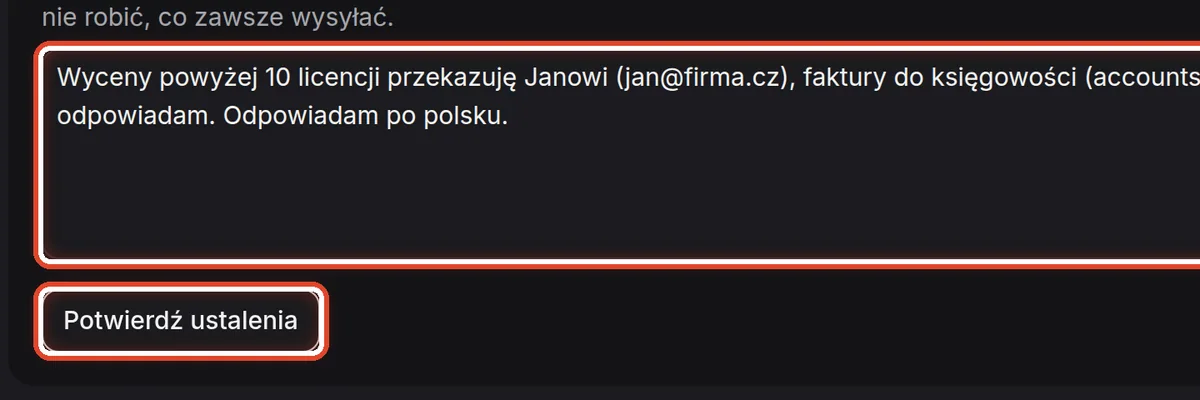 Zbliżenie – Dopisz uwagi i potwierdź