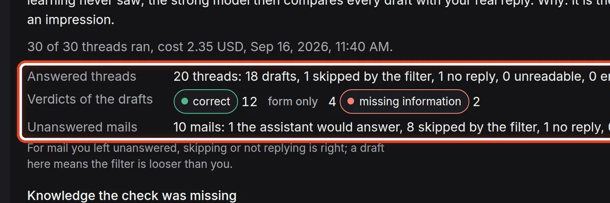 Close up — Read the result of the check