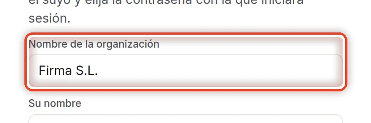 De cerca: Abrir el enlace para crear la organización