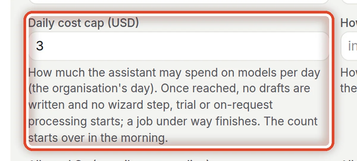 Close up — Daily cost cap