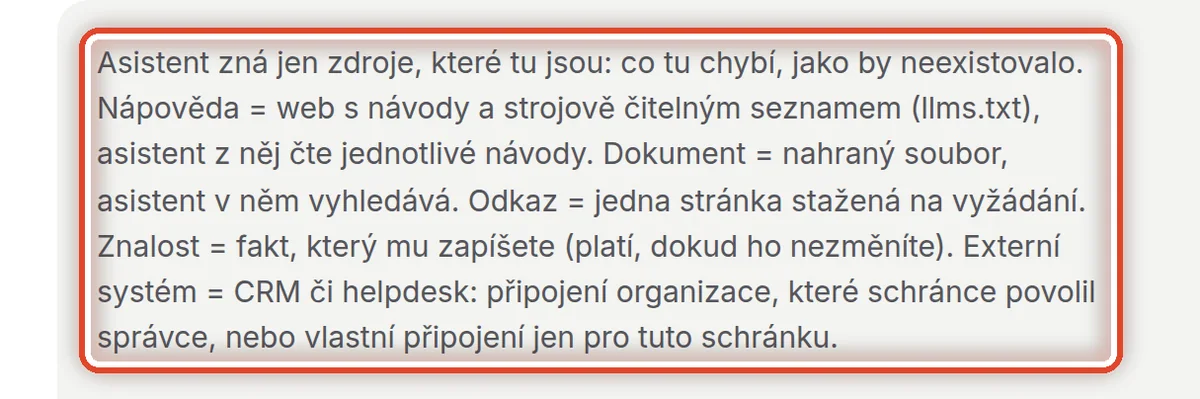 Detail — Asistent zná jen to, co je tady
