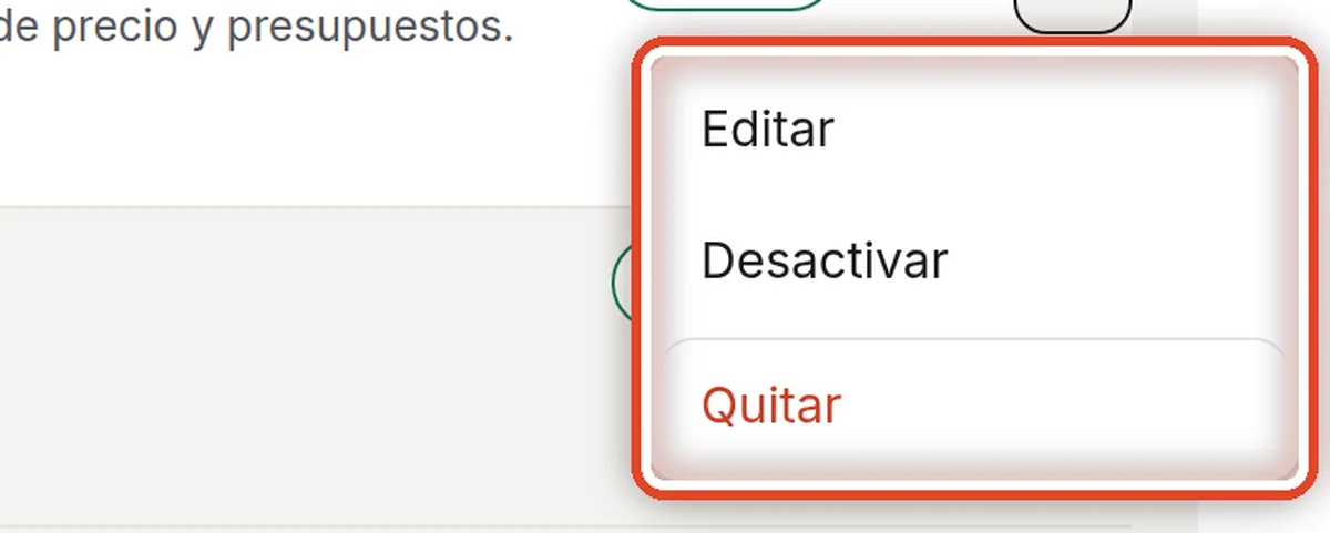 De cerca: Editar, desactivar, quitar