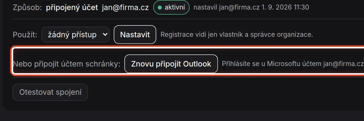 Detail — Připojení účtem schránky