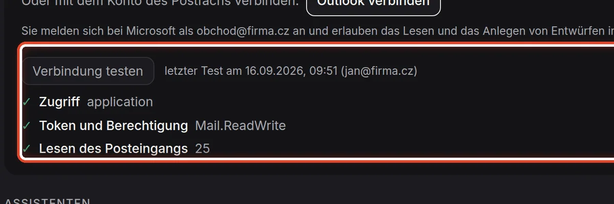 Nahaufnahme – Die Verbindung testen