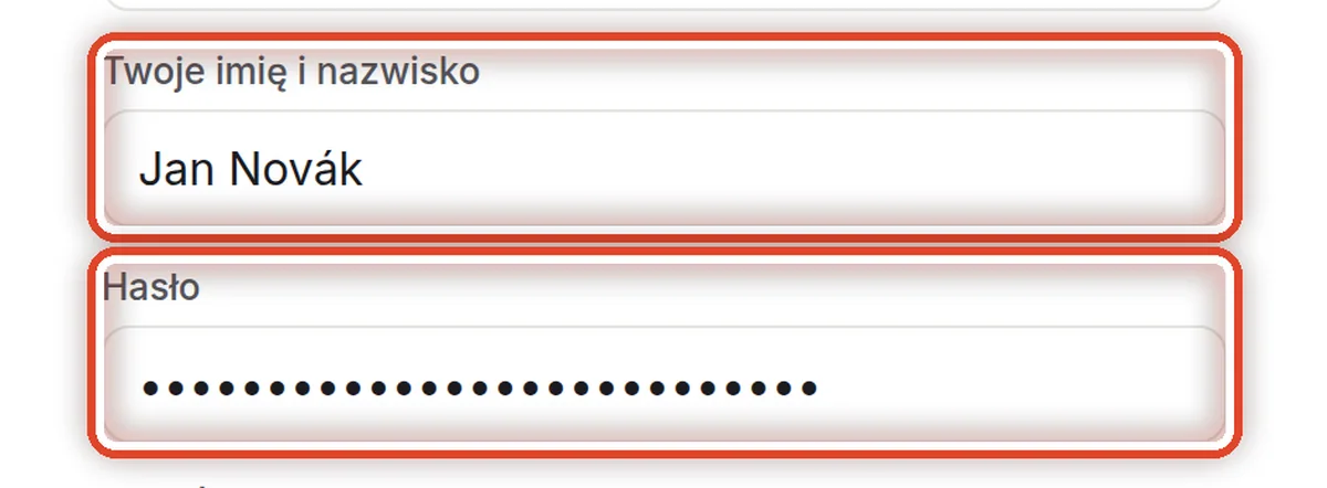 Zbliżenie – Twoje imię i nazwisko oraz hasło