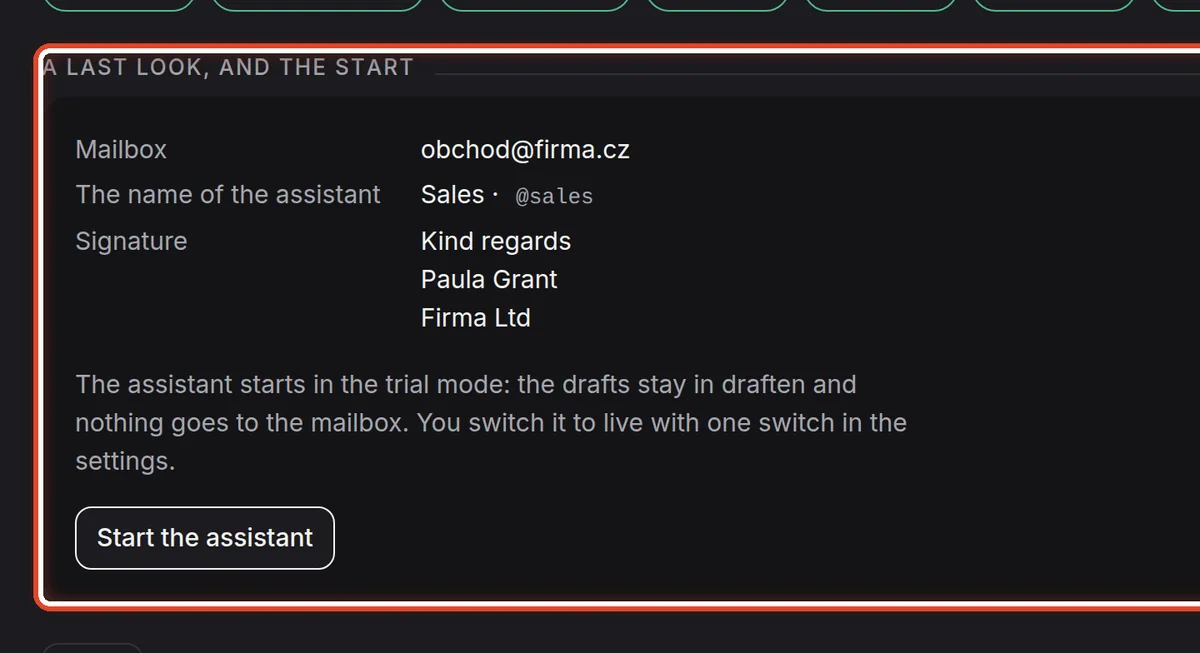 Close up — Start the assistant