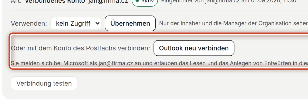 Nahaufnahme – Mit dem Konto des Postfachs verbinden