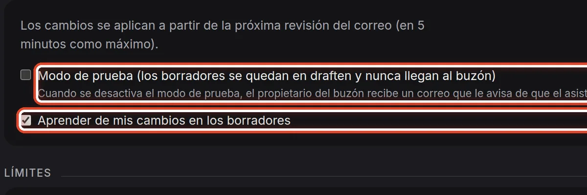 De cerca: Modo de prueba y aprendizaje