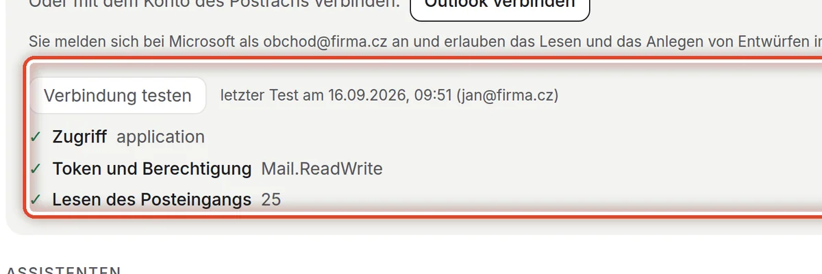 Nahaufnahme – Die Verbindung testen