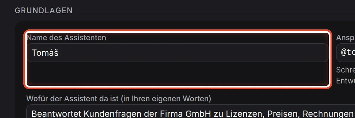 Nahaufnahme – Der Name des Assistenten