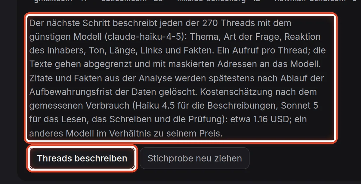 Nahaufnahme – Die Threads beschreiben lassen