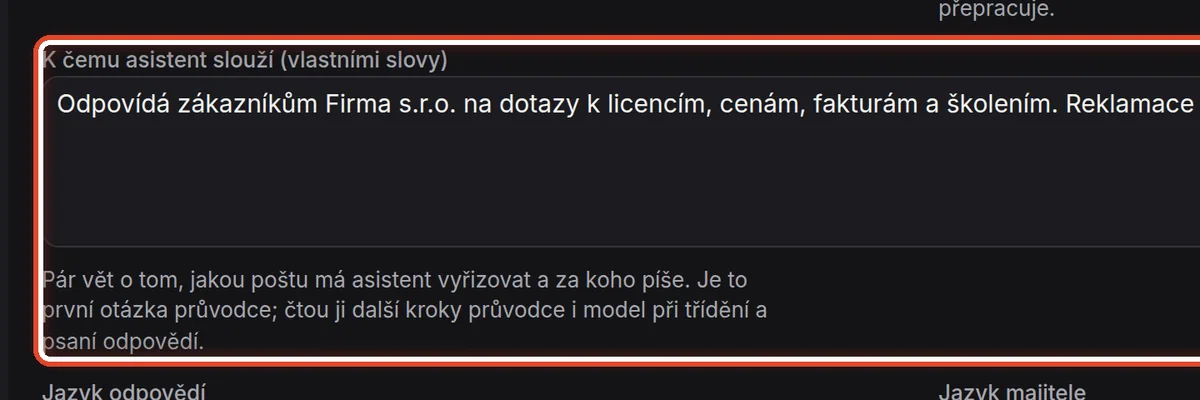 Detail — K čemu asistent slouží