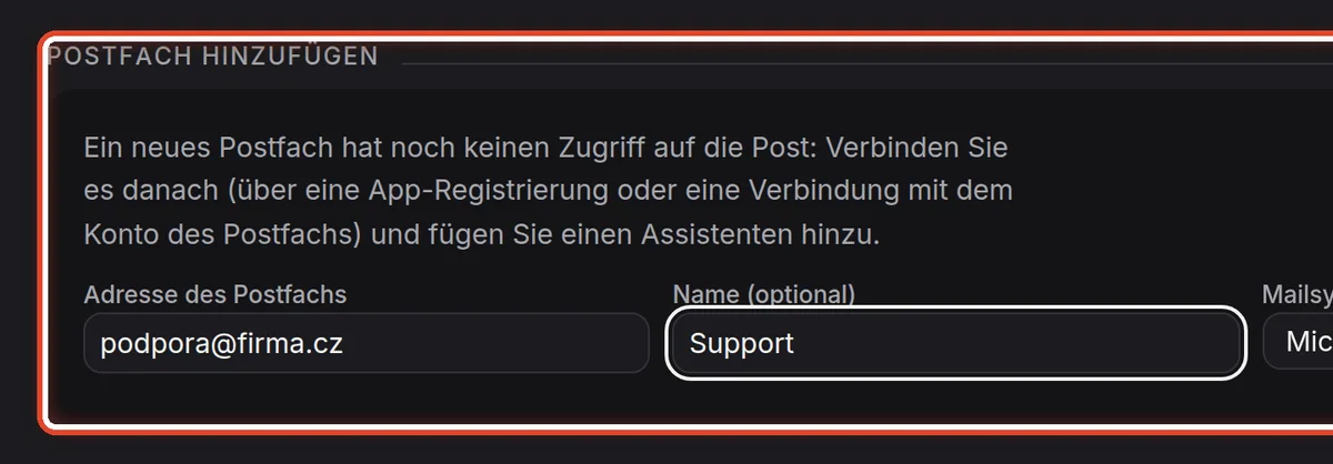 Nahaufnahme – Ein Postfach hinzufügen