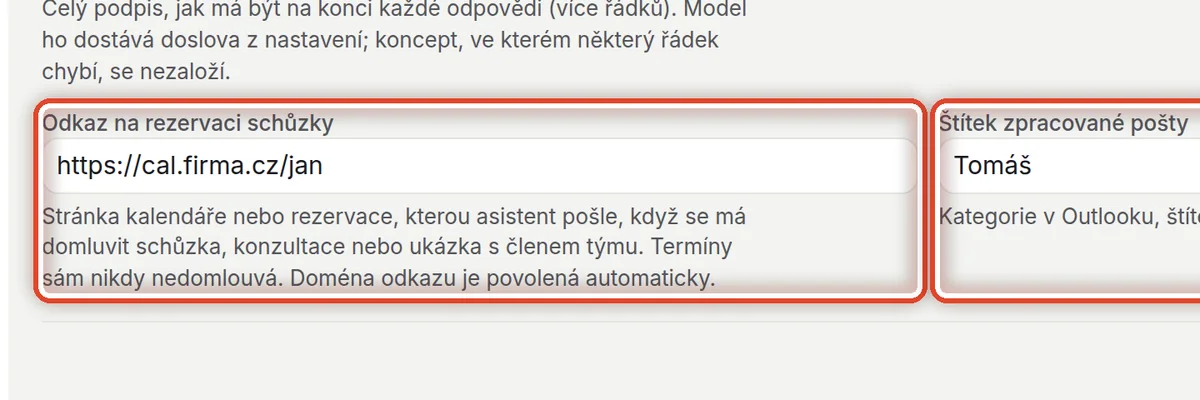 Detail — Odkaz na rezervaci a štítek