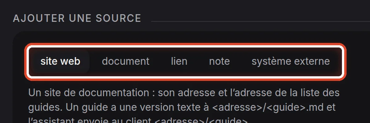 Gros plan – Ajouter une source : le type