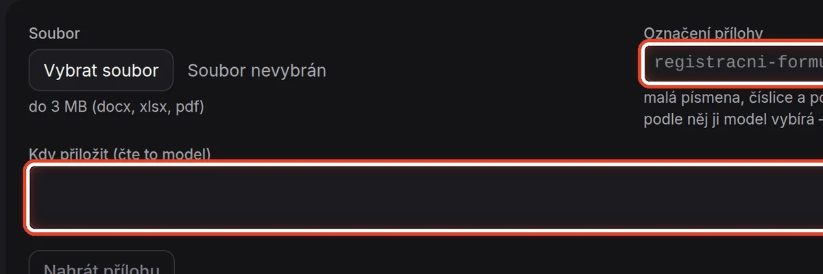 Detail — Označení a Kdy přiložit