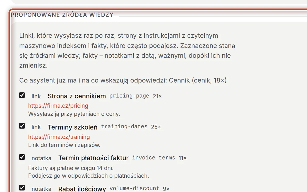 Zbliżenie – Wybierz proponowane źródła