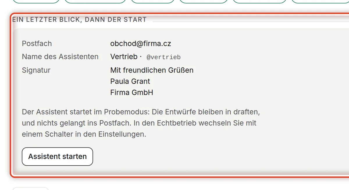 Nahaufnahme – Den Assistenten starten