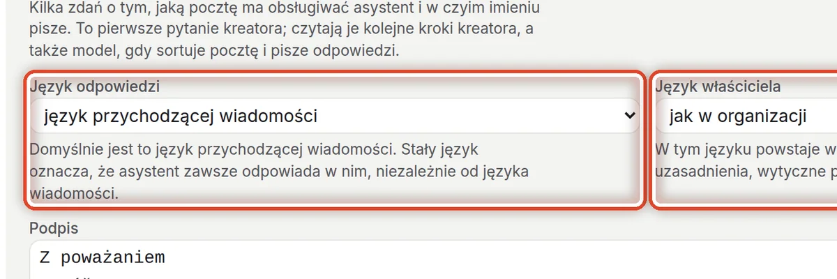 Zbliżenie – Język odpowiedzi i język właściciela