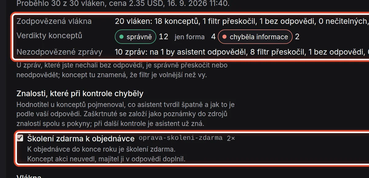 Detail — Kontrola na odložených vláknech